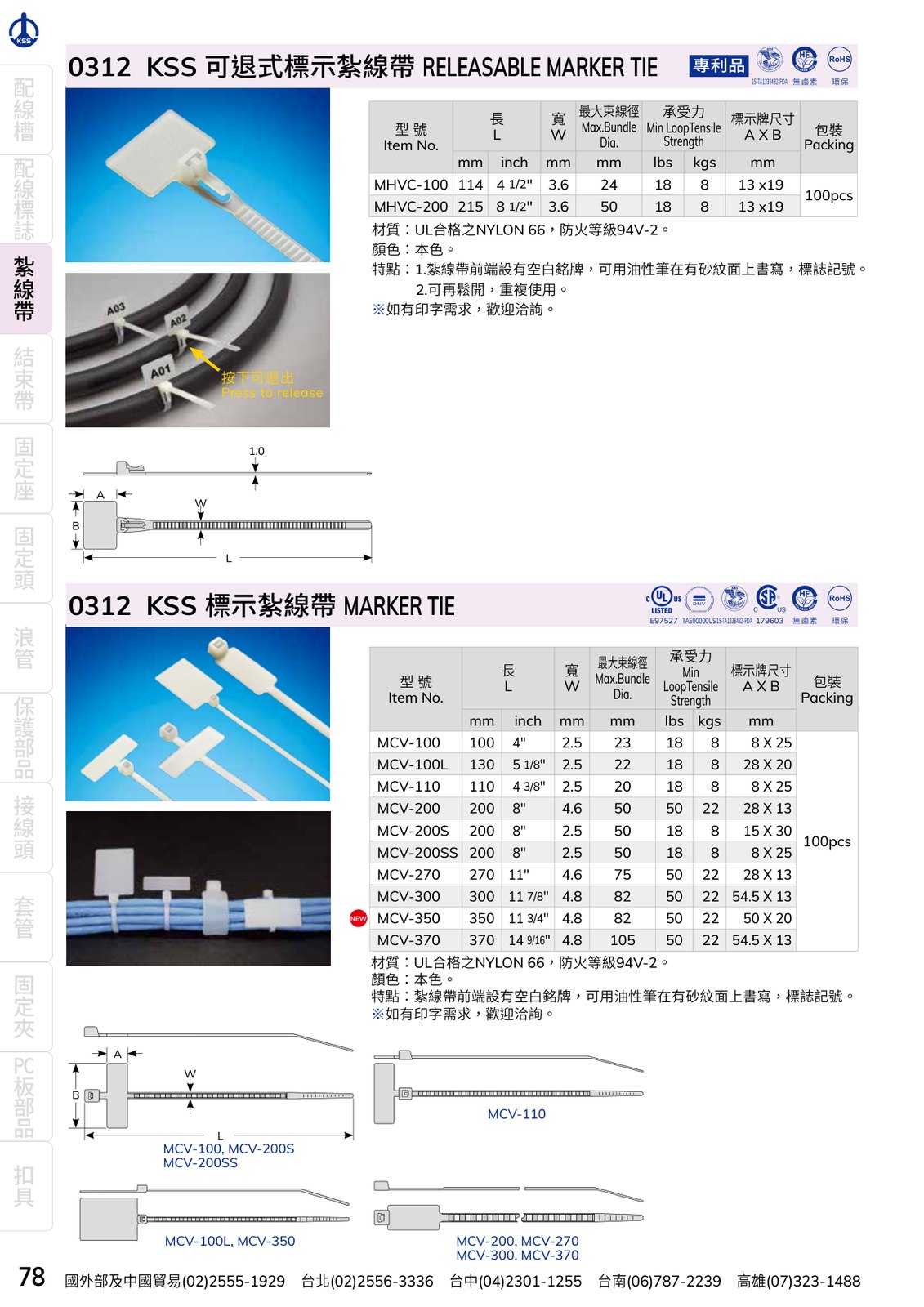 KSS MCV 標示紮線帶 規格表