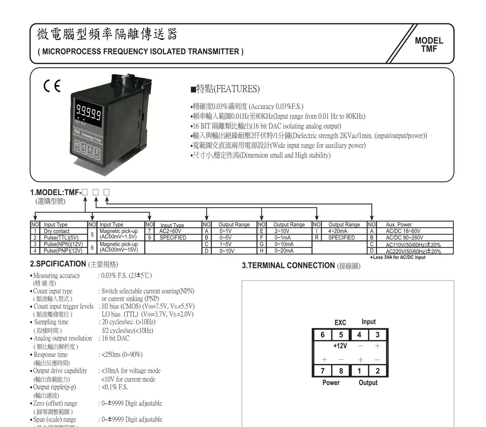 AXE RCTMF-342 頻率轉換器 選型編號圖
