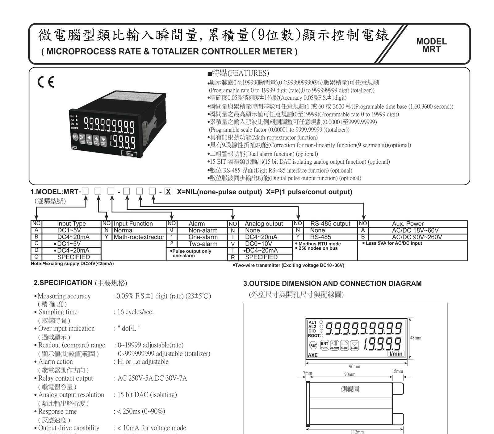 AXE MRT-DN0-IYB 累積及瞬間量電錶 選型編號圖