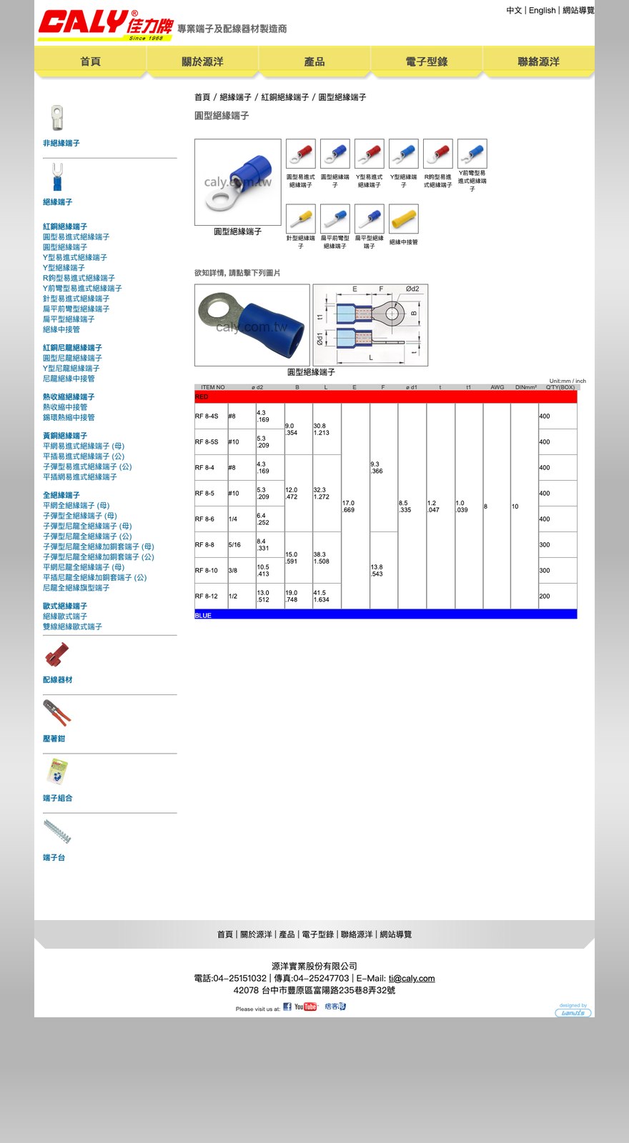 圓型端子附絕緣 規格表