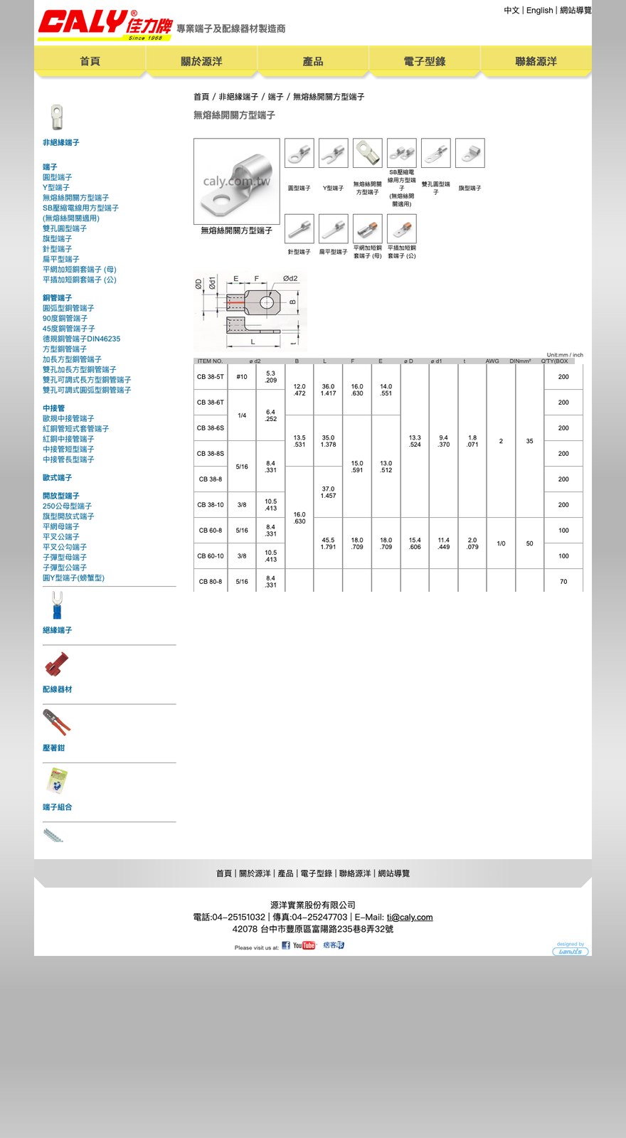無熔絲開關方型端子 規格表