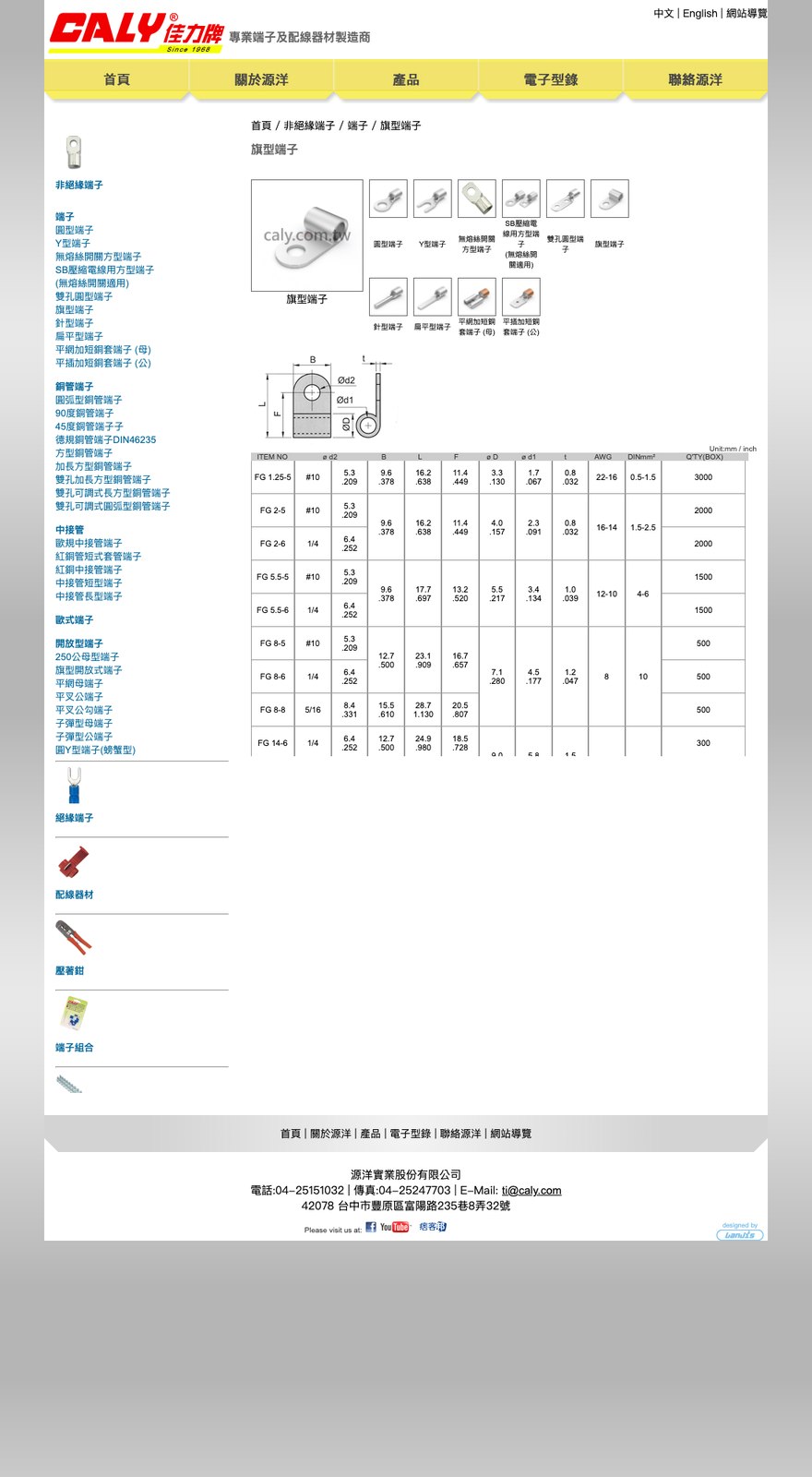 旗型端子 規格表