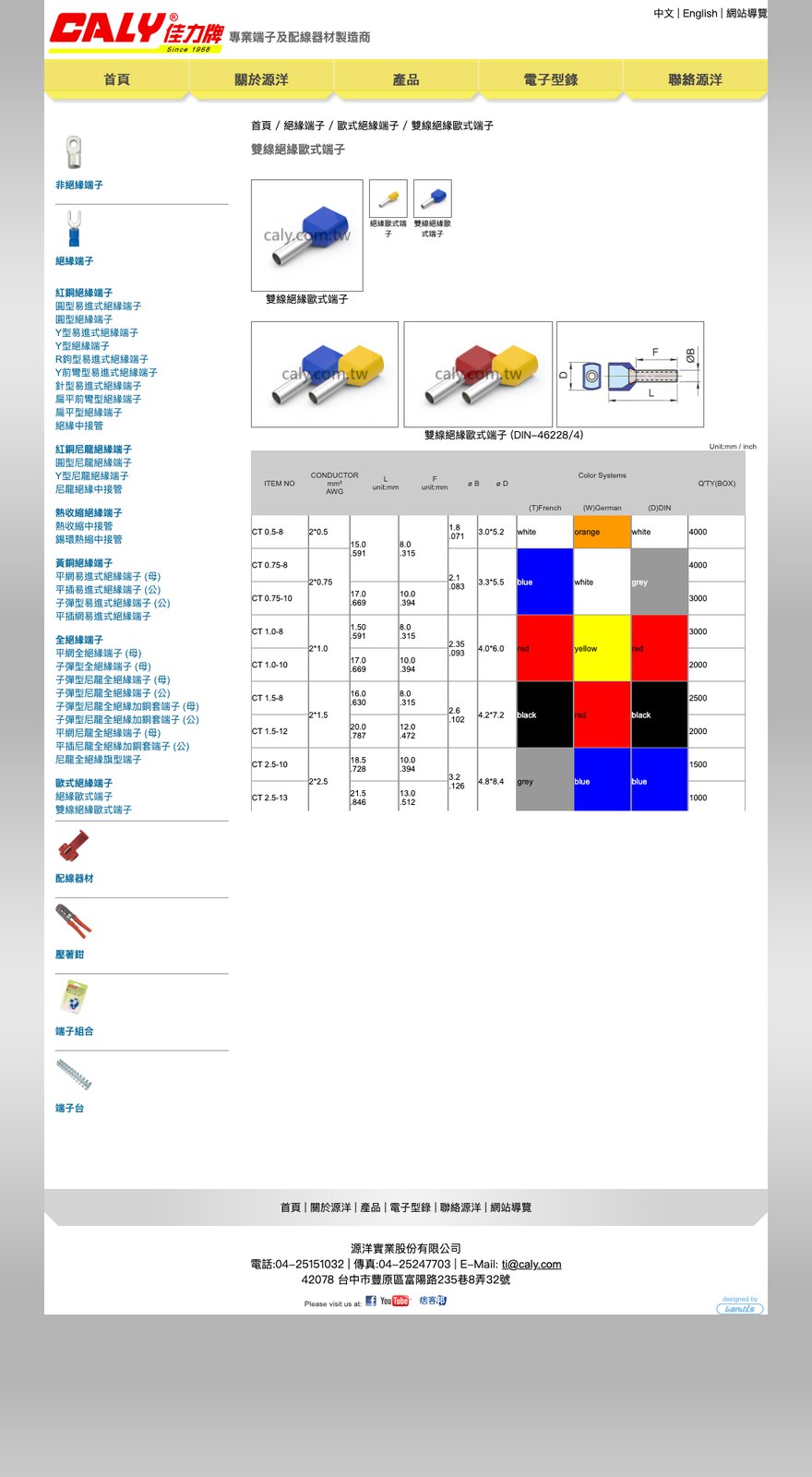 雙線絕緣歐式端子 規格表