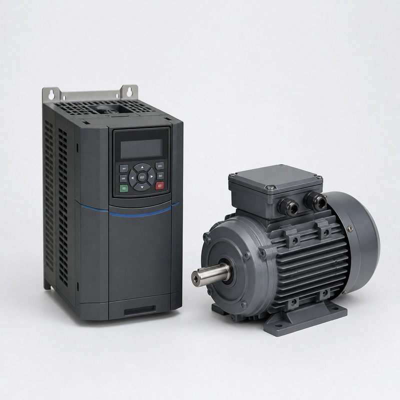 電機驅動與量測示意：變頻器與工業馬達
